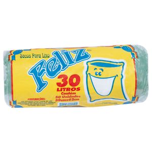 Saco De Lixo Feliz 30 Litros Rolo Com 50 Unidades
