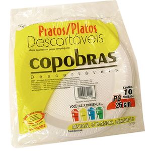 Pratos Descartaveis Copobras Branco 26cm C/ 10 Un.