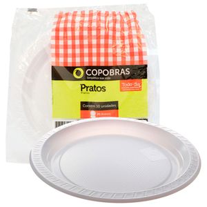 Pratos Descartaveis Copobras Branco 21cm C/ 10 Un.