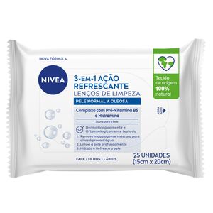 NIVEA Lenços de Limpeza Facial Ação Refrescante 3 em 1 25 Unidades
