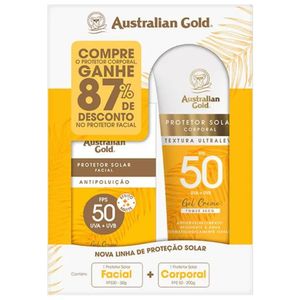 Kit Protetor Solar Australian Gold - Protetor Facial FPS 50 50 g + Protetor Corporal Gel Creme FPS 50 200 g