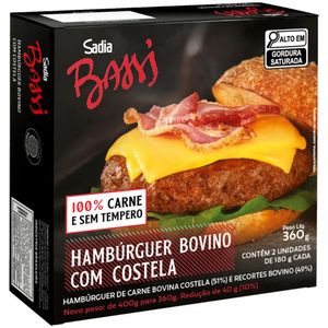 Hambúrguer de Carne Bovina Costela Sadia Bassi Caixa 360g 2 Unidades