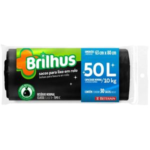Saco Para Lixo Brilhus 50l Reforçado Com 30 Unidades