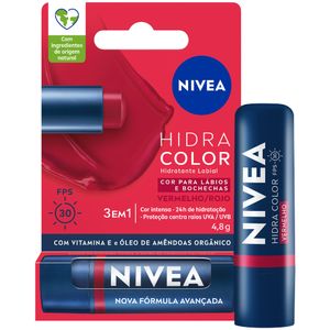 NIVEA Hidratante Labial Hidra Color 2 em 1 Vermelho 4,8g