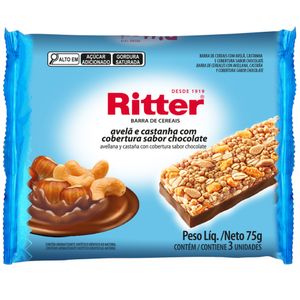 Barra de Ceral Ritter Avelã, Castanha E Chocolate 75g