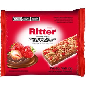 Barra de Ceral Ritter Morango e Chocolate 75g Contém 3 Unidades