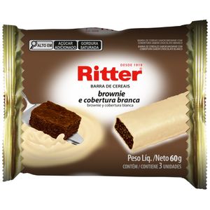 Barra de Ceral Ritter Brownie com Chocolate Branco 80g Contém 3 Unidades