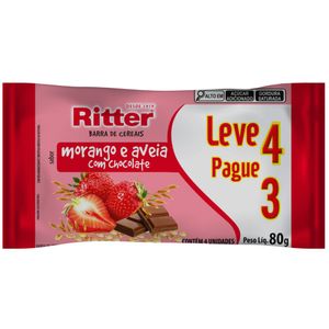 Barra de Ceral Ritter Morango e Aveia 80g leve 4 Pague 3