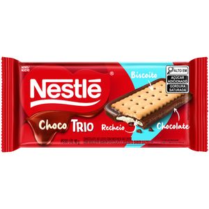 Chocolate ao Leite Recheio ao Leite com Biscoito de Chocolate e Baunilha Nestlé Choco Trio Pacote 90g