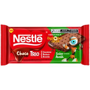Chocolate ao Leite Recheio Avelã e Biscoito de Chocolate Big Brother Brasil Nestlé Choco Trio Pacote 90g