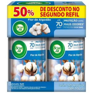 Pack Neutralizador de Odores Flor de Algodão Freshmatic Bom Ar Frasco 2 Unidades 250ml Cada Spray Grátis 50% de Desconto no Segundo Refil