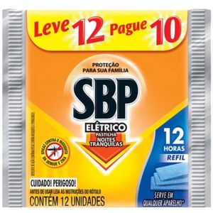 Repelente Pastilha Elétrico SBP Noites Tranquilas Pacote Leve 12 Pague 10 Unidades Refil