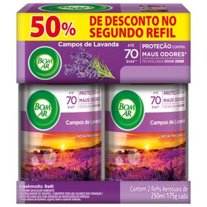 Pack Neutralizador de Odores Campos de Lavanda Freshmatic Bom Ar Frasco 2 Unidades 250ml Cada Spray Grátis 50% de Desconto no Segundo Refil