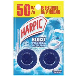 Detergente Sanitário Bloco para Caixa Acoplada Acqua Marine Harpic 2 Unidades Grátis 50% de Desconto na 2ª Unidade
