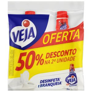 Pack Desinfetante Banheiro Tira-Limo Veja X-14 Frasco 2 Unidades 500ml Cada Grátis 50% de Desconto na 2ª Unidade Refil