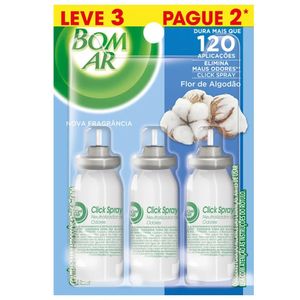 Neutralizador de Odores Flor de Algodão Click Spray Bom Ar Blister 12ml Cada Refil Leve 3 Pague 2 Unidades
