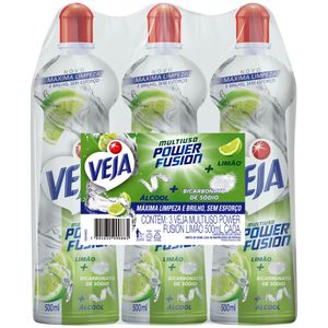 Pack Limpador Bicarbonato com Álcool Limão Veja Power Fusion 3 Unidades 500ml Cada