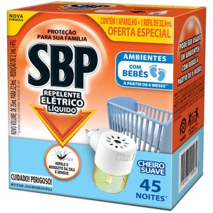 Kit Aparelho Elétrico + Refil Repelente Líquido Cheiro Suave SBP 32,9ml