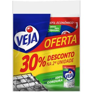 Pack Limpador Desengordurante Cozinha Limão Veja Sachê 2 Unidades 400ml Cada Grátis 30% Desconto na 2ª Unidade Refil Econômico