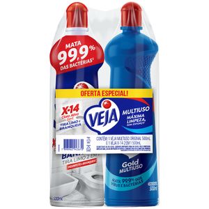 Kit Limpador Multiuso Original Gold + Banheiro X-14 Veja 500ml Cada