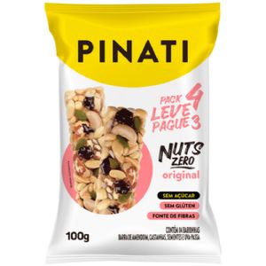 Pack Barra de Nuts Vegana Original Pinati Zero Pacote 100g Leve 4 Pague 3 Unidades Embalagem Econômica