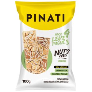 Pack Barra de Nuts Vegana Coco Pinati Zero Pacote 100g Leve 4 Pague 3 Unidades Embalagem Econômica