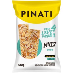 Pack Barra de Nuts Vegana Coco Pinati Pacote 120g Leve 4 Pague 3 Unidades Embalagem Econômica