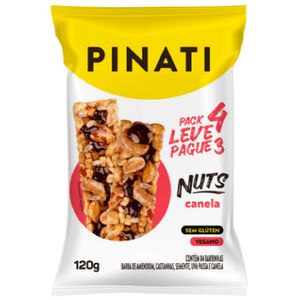 Pack Barra de Nuts Vegana Canela Pinati Pacote 120g Leve 4 Pague 3 Unidades Embalagem Econômica