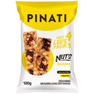 Pack Barra de Nuts Vegana Banana Pinati Pacote 120g Leve 4 Pague 3 Unidades Embalagem Econômica