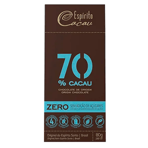 Chocolate Espirito Cacau 80g 70% Cacau S/Gluten S/Lactose