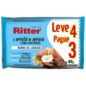 Barra De Cereal Avelã, Aveia, Chocolate Ritter Pacote 80g Leve 4 Pague 3
