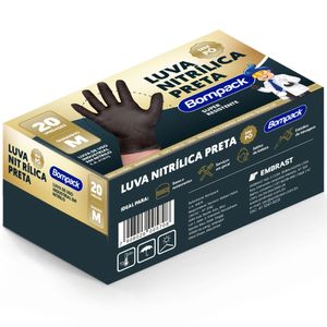 Luva Nitrílica Preta Bompack Tamanho M