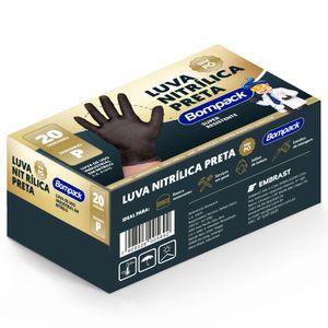 Luva Nitrílica Preta Bompack Tamanho P