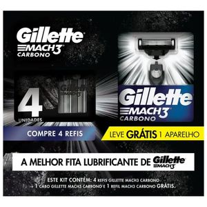 Kit Barbear Gillette Mach3 Carbono Com 4 Refis + 1 Aparelho De Barbear