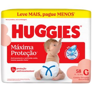 Fralda Descartável Infantil Huggies Máxima Proteção G Pacote 58 Unidades Leve Mais Pague Menos