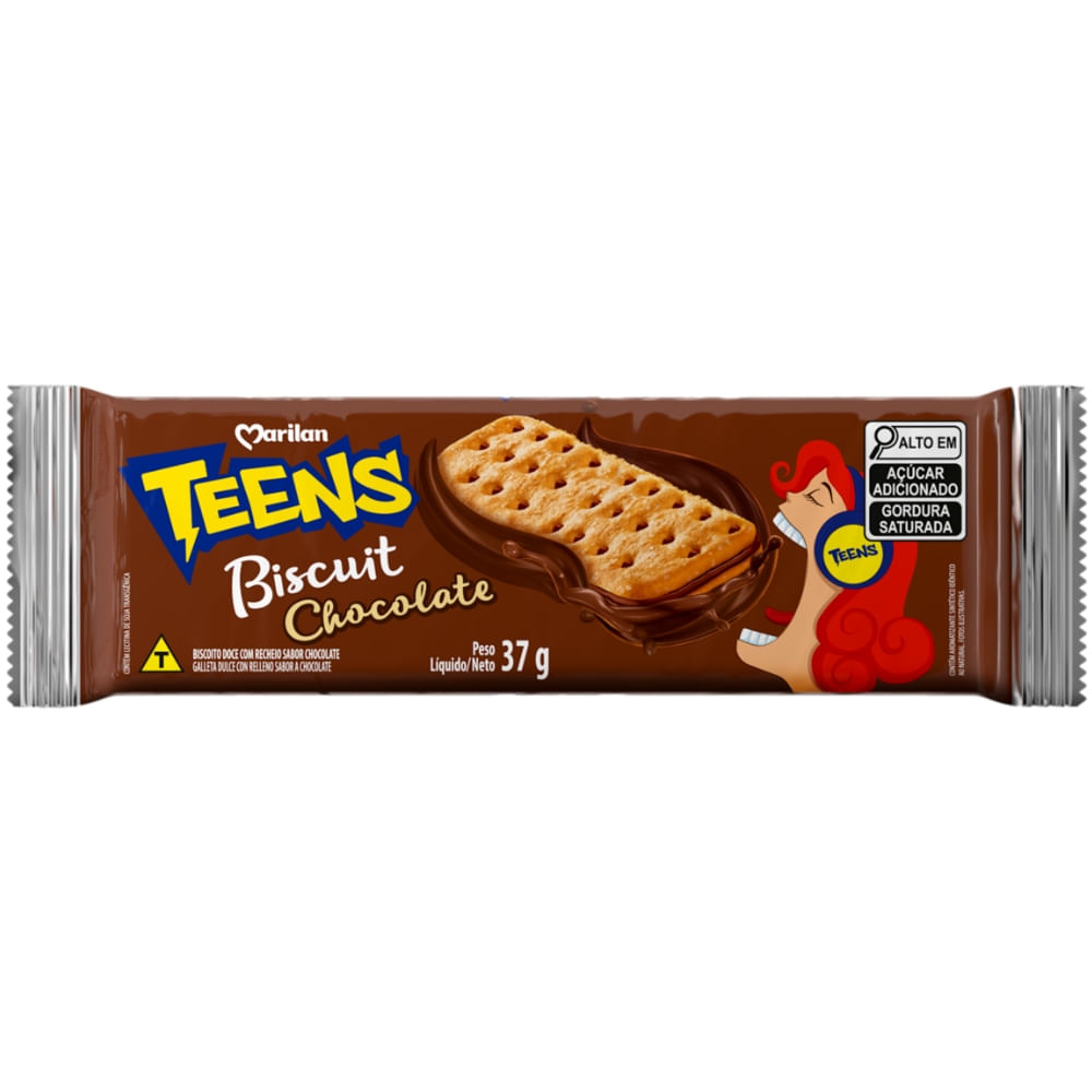 biscuitchan Biscoito Recheio Chocolate Marilan Teens Biscuit Pacote 37g
