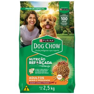 Alimento para Cães Adultos Raças Minis e Pequenas Carne e Frango Purina Dog Chow Nutrição Reforçada com Extra Life Pacote 2,5kg