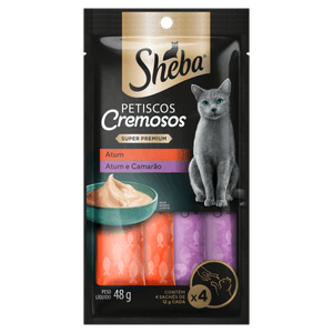 Alimento para Gatos Adultos Atum ou Atum e Camarão Sheba Petiscos Cremosos Envelope 48g 4 Unidades