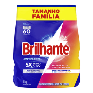 Lava-Roupas Pó Roupas Brancas e Coloridas Brilhante Limpeza Total Pacote 4kg Tamanho Família