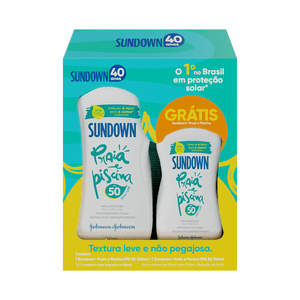Kit Protetor Solar FPS 50 Sundown Praia e Piscina 200ml Grátis Protetor Solar FPS 50 100ml