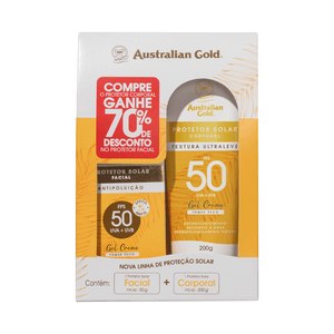 Kit Protetor Solar Australian Gold FPS 50 Corpo 200g + Facial 50g