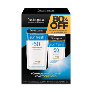 Kit Protetor Solar FPS 50 200ml + Protetor Solar FPS 50 120ml Neutrogena Sun Fresh Grátis 80% Off no Protetor Solar 120ml