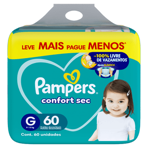Fralda Descartável Infantil Pampers Confort Sec G Pacote 60 Unidades