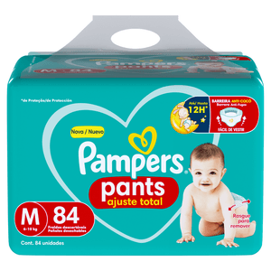 Fralda Descartável Infantil Pants Pampers Ajuste Total M Pacote 84 Unidades
