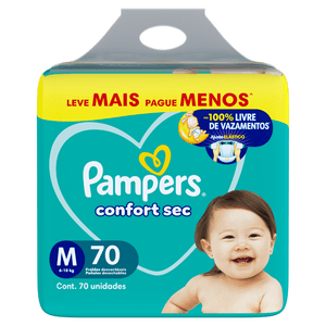 Fralda Descartável Infantil Pampers Confort Sec M Pacote 70 Unidades