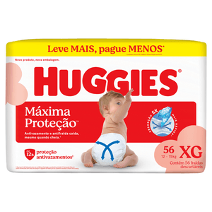 Fralda Descartável Infantil Huggies Máxima Proteção Xg Pacote 56 Unidades Leve Mais Pague Menos