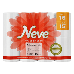 Papel Higiênico Folha Dupla Neutro Neve Toque da Seda 30m Pacote Leve 16 Pague 15 Unidades