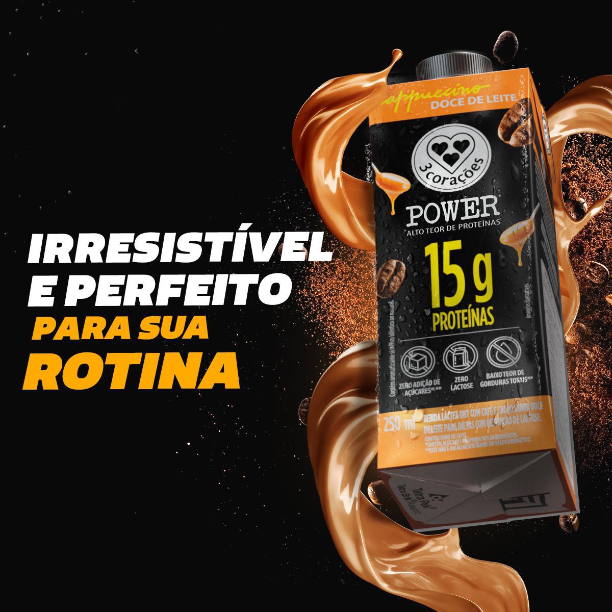 Bebida Láctea 15g Cappuccino Doce De Leite 3 Corações Power 250ml